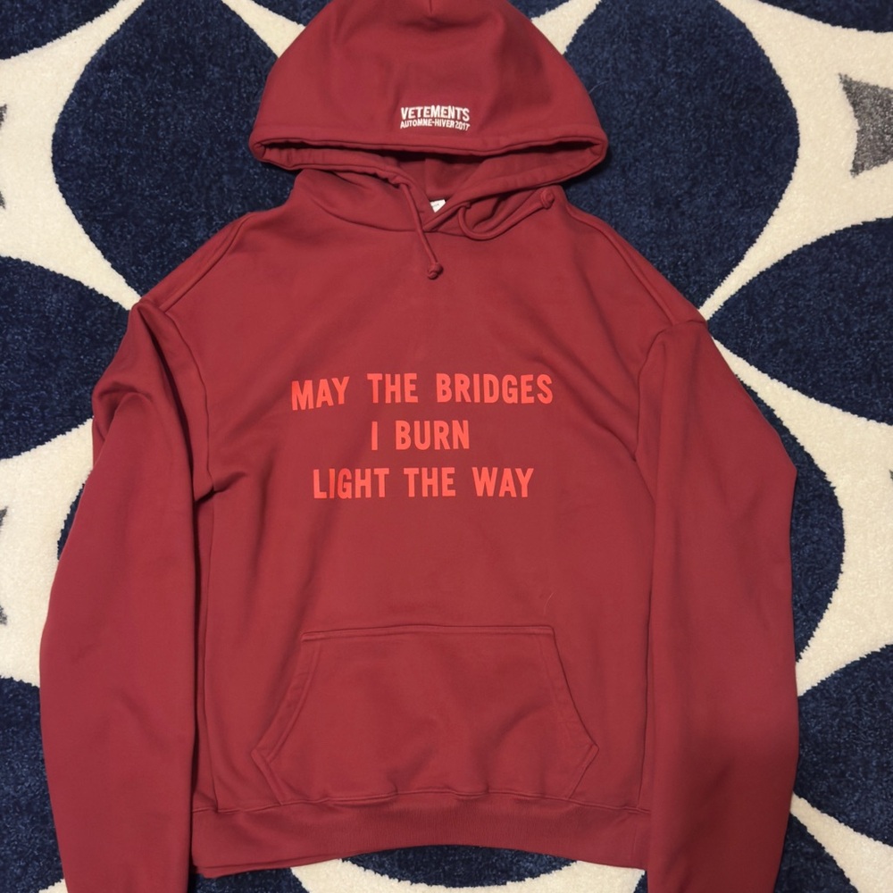 Vetements May The Bridges I Burn Hoodie Size XS Oversized